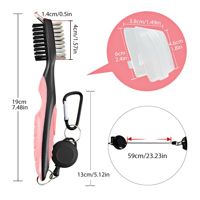 Golf Club Cleaning Brush Retractable Carabiner Tool