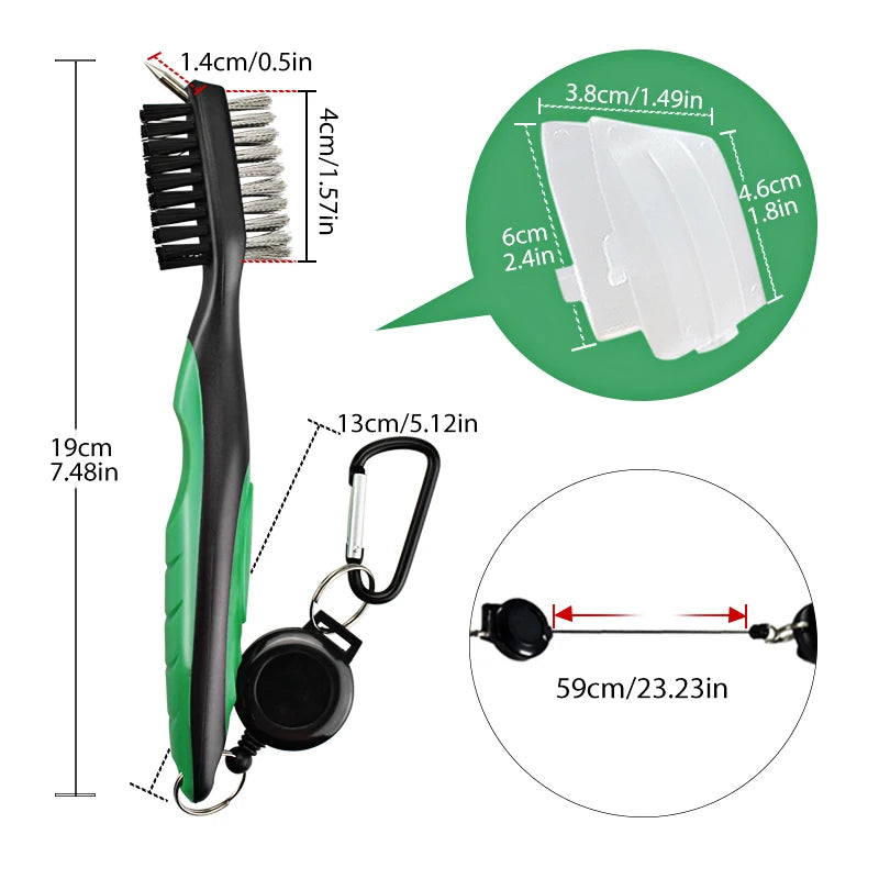 Golf Club Cleaning Brush Retractable Carabiner Tool