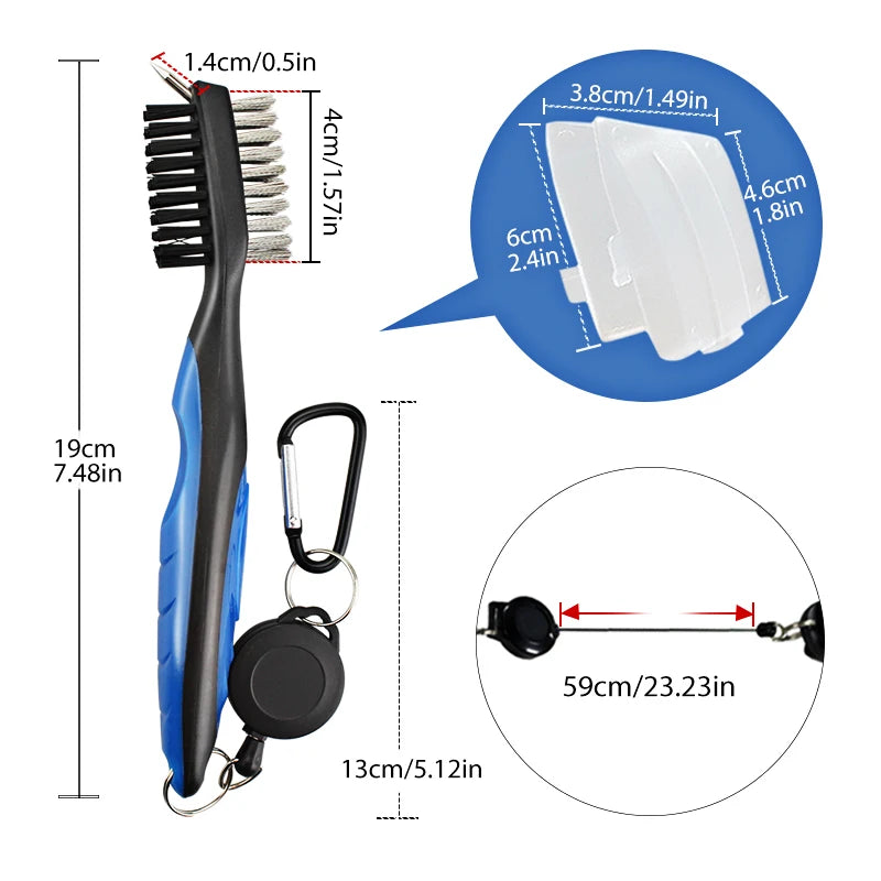 Golf Club Cleaning Brush Retractable Carabiner Tool