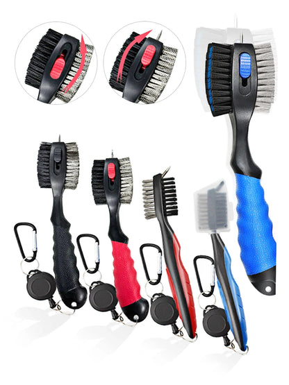 Golf Club Cleaning Brush Retractable Carabiner Tool