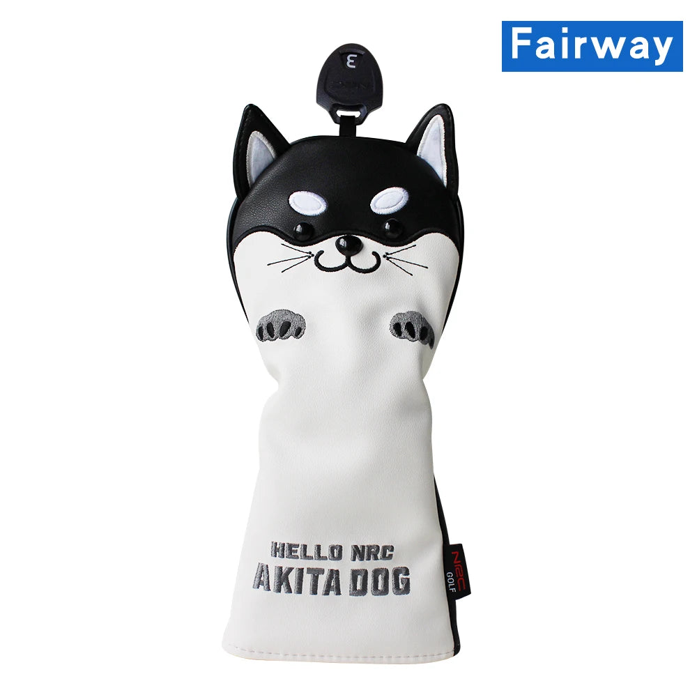 Cute Akita PU Leather Golf Headcover Set