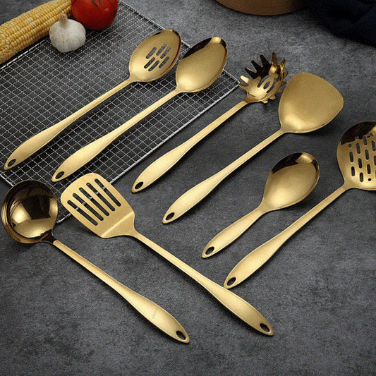 Goldfarbenes Küchen-Kochwerkzeug-Set aus Edelstahl