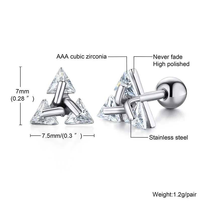 Stainless Steel Zircon Triangle Minimalist Stud Earrings