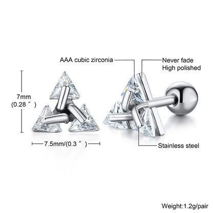 Minimalistische Ohrstecker aus Edelstahl mit Zirkonia in Dreieckform