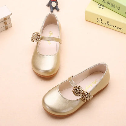 PU Leather Floral Charm Girl's Shoes