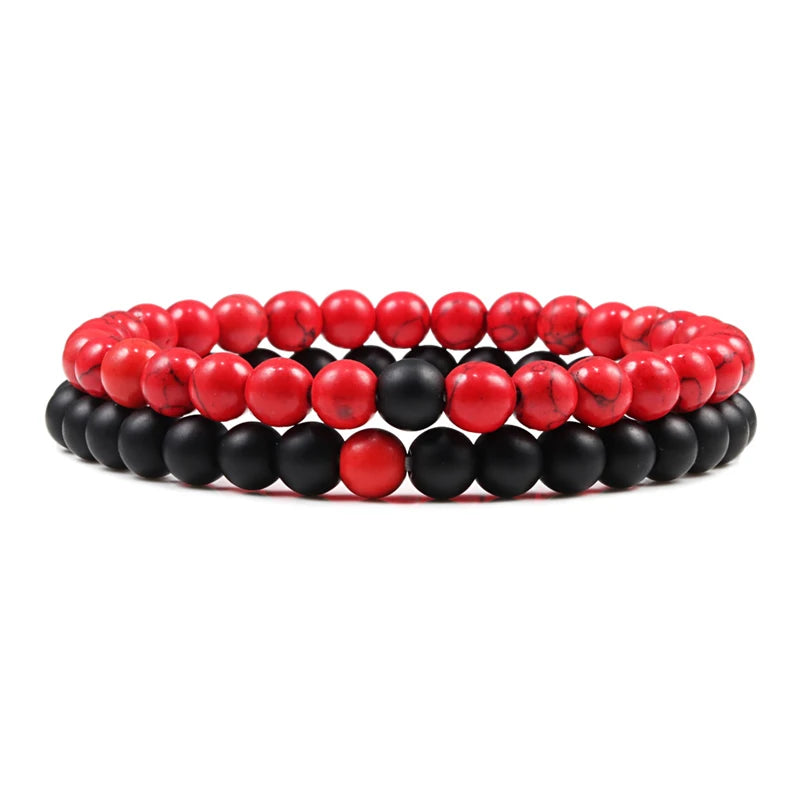2 bracelets de perles en œil de tigre et pierre de lave noire pour couples