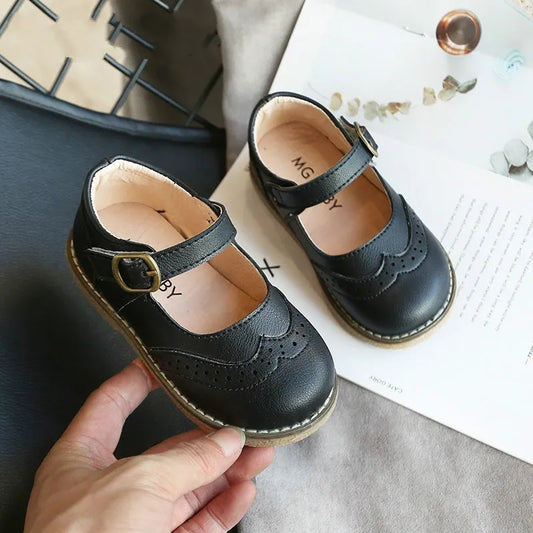 Chaussures plates en cuir PU pour enfants