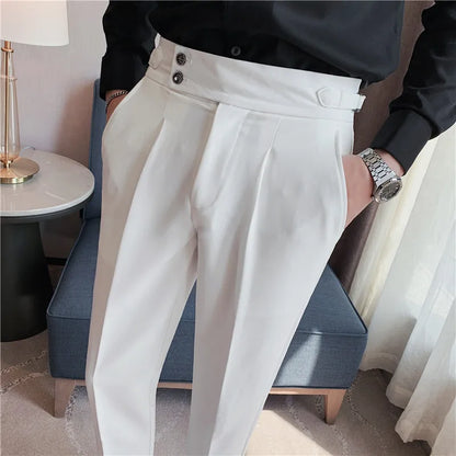 Men's High-Waist Solid Color Business Casual Trousers