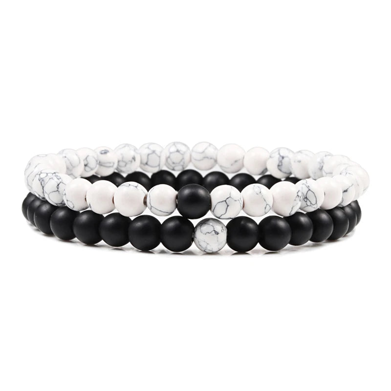 2 bracelets de perles en œil de tigre et pierre de lave noire pour couples