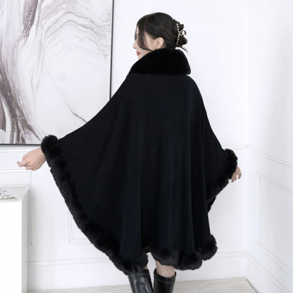 Winter Warm Fur Collar Loose Cardigan Sleeves Capes Shawl