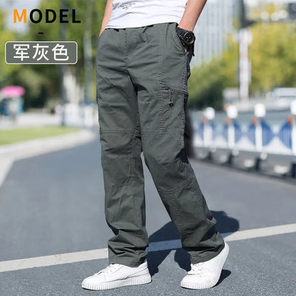 Versatile Oversize Men's Cargo Pants in Solid Grey