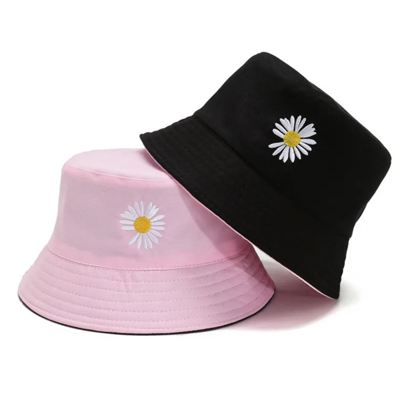 Chapeau de pêcheur brodé de fleurs double face pour femmes