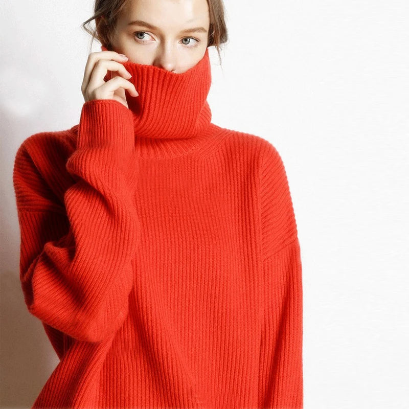 Oversized Turtleneck Wool Sweater for Women