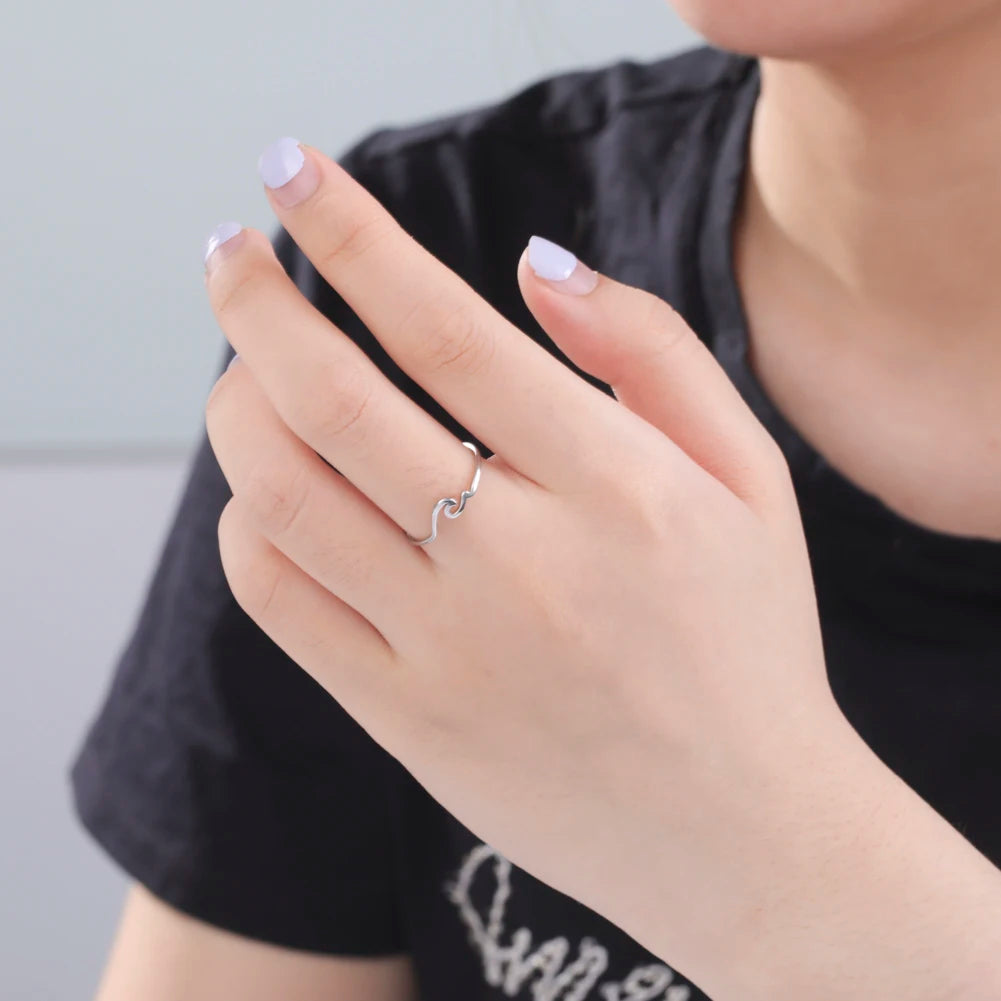 Stainless Steel Wave Couple Ring – Minimalist Matching His and Hers Wedding Bands