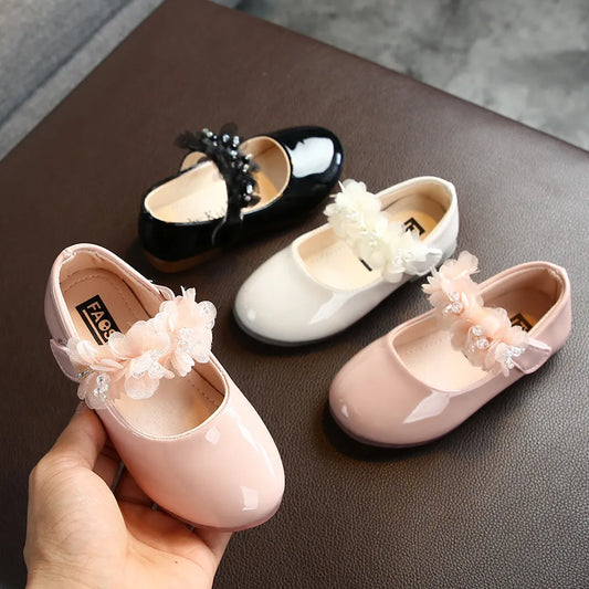 Chaussures en cuir de princesse brillantes en dentelle et cristal pour tout-petits