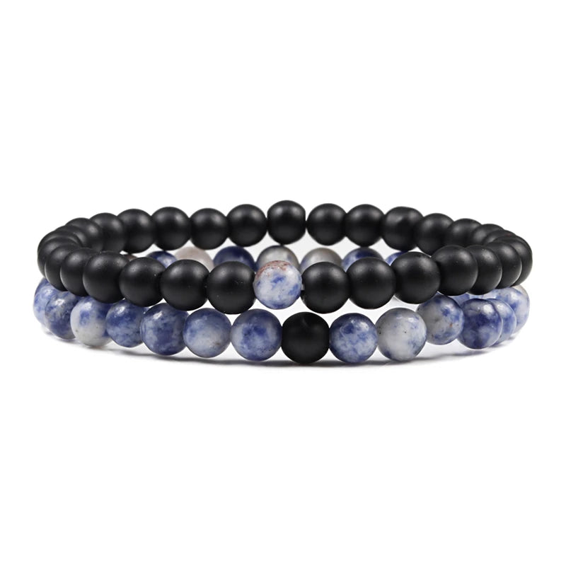 2 bracelets de perles en œil de tigre et pierre de lave noire pour couples