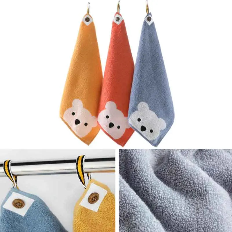 Children Towels Baby Face Cute Cartoon Bear Pattern Hangable Hand Soft Cotton Kids Bathroom Products