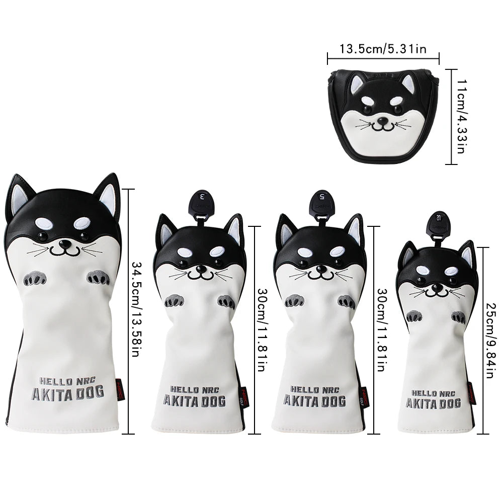 Cute Akita PU Leather Golf Headcover Set