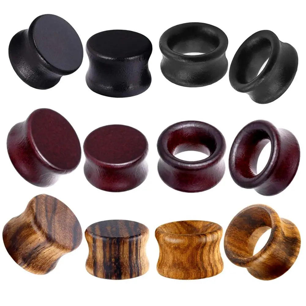 Clous d'oreilles en bois 2 pièces - Marron naturel et noir - 8/10/12 mm