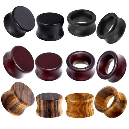 Clous d'oreilles en bois 2 pièces - Marron naturel et noir - 8/10/12 mm