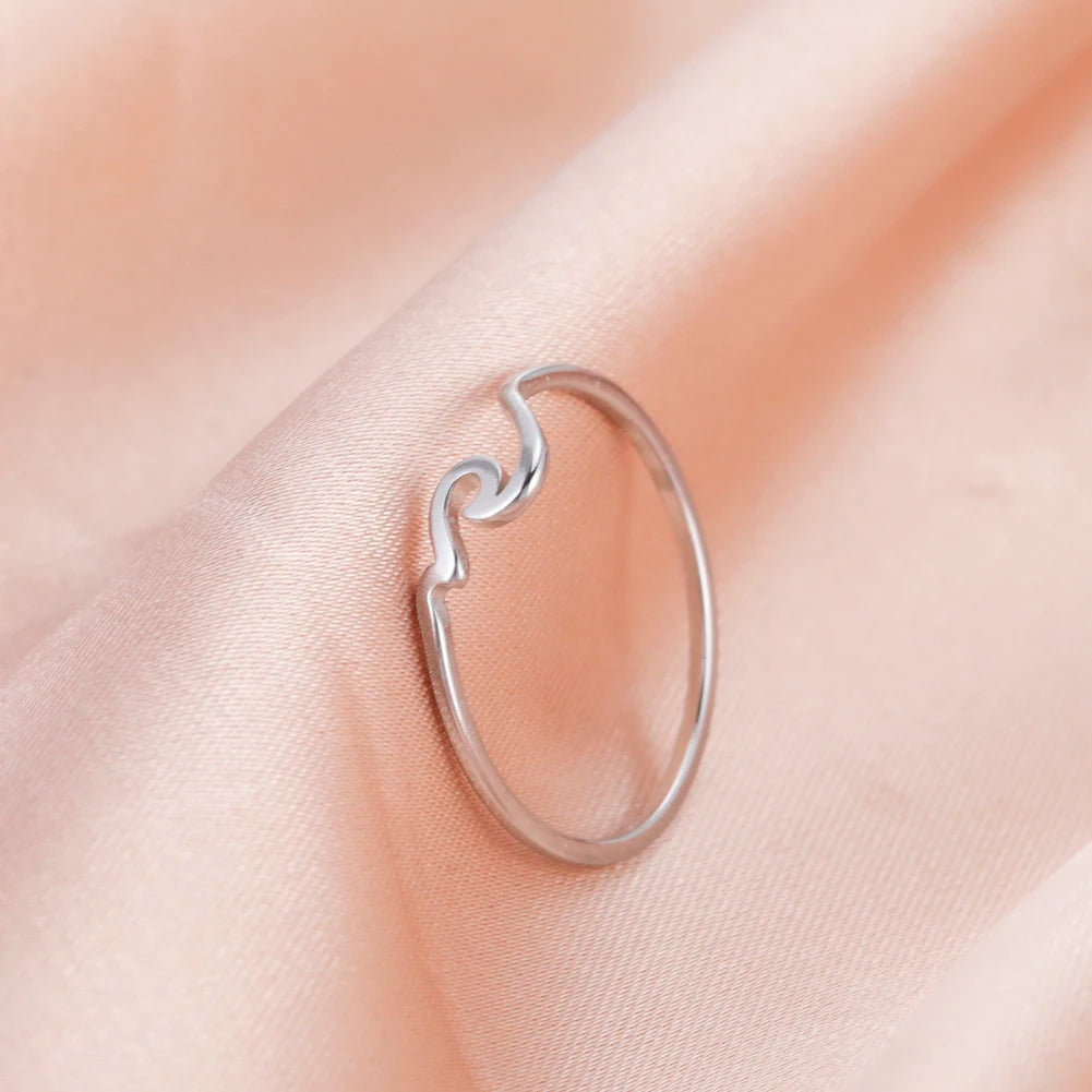 Stainless Steel Wave Couple Ring – Minimalist Matching His and Hers Wedding Bands