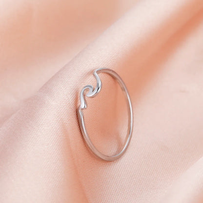 Stainless Steel Wave Couple Ring – Minimalist Matching His and Hers Wedding Bands