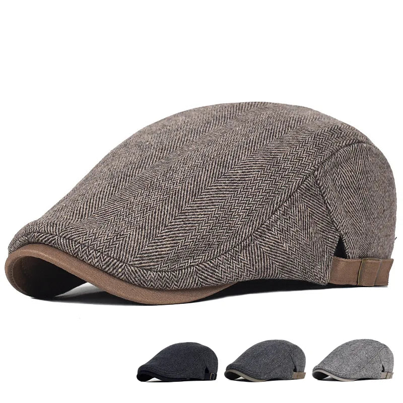 Chapeau plat d'hiver en laine vintage pour hommes