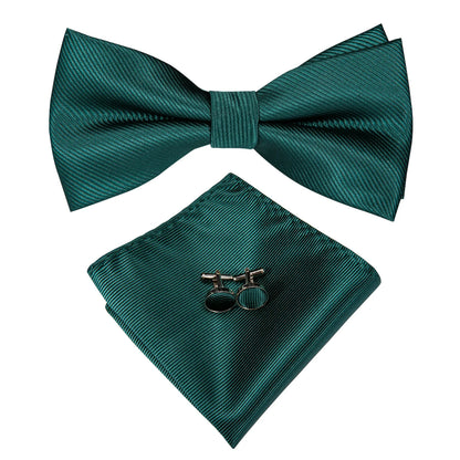 Men's Green Silk Bow Tie Set