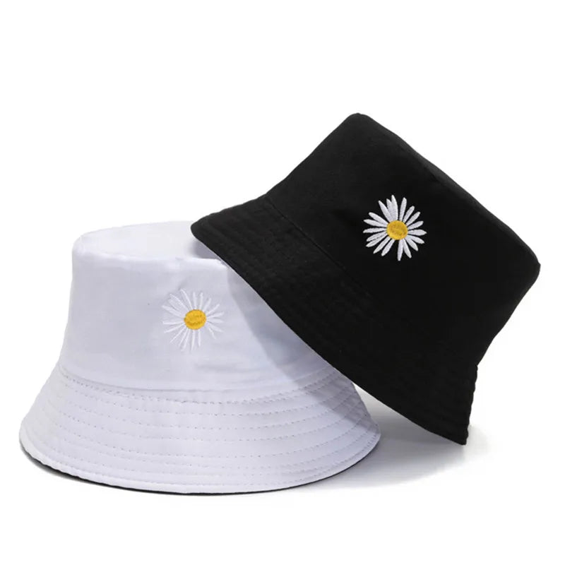 Chapeau de pêcheur brodé de fleurs double face pour femmes