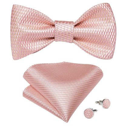 Pink Plaid Self-Tie Silk Bowtie Set