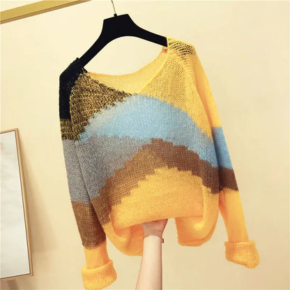 Striped Knitted Long-sleeved Loose Women Sweater