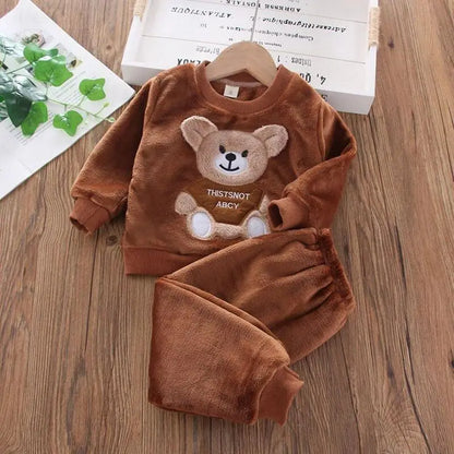 Ensemble pantalon à capuche et ours en flanelle d'hiver pour enfants