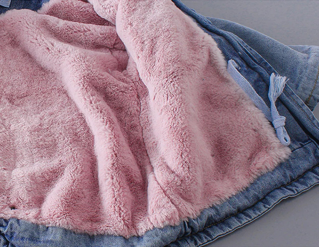 Veste d'hiver en jean à capuche pour bébé fille de 1 à 6 ans avec doublure en fausse fourrure
