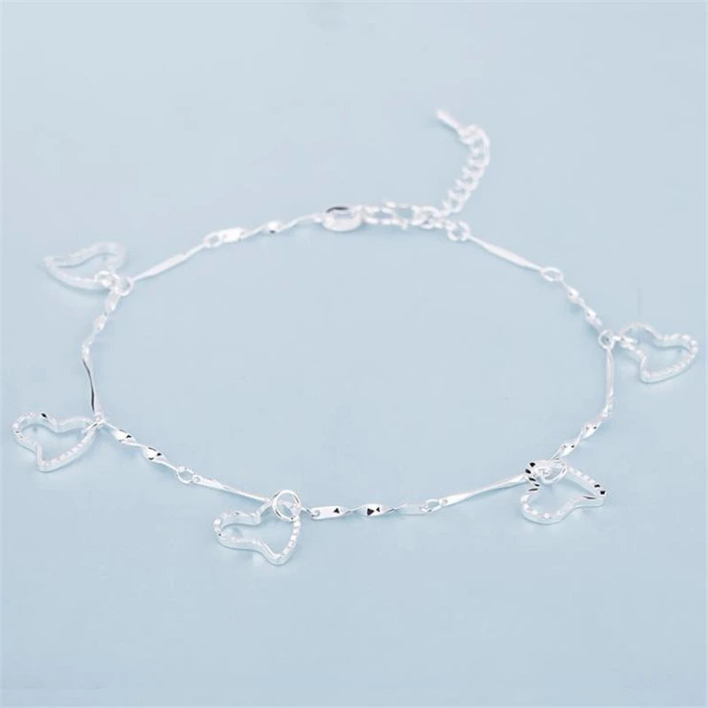 925 Sterling Silver Love Heart Anklets For Women