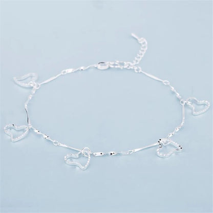 925 Sterling Silver Love Heart Anklets For Women