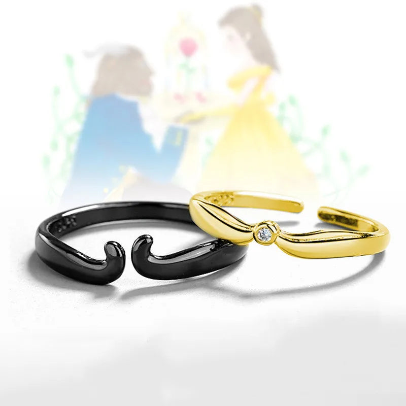 Gothic Punk Angel & Devil Couple Ring Set – Adjustable Open Rings