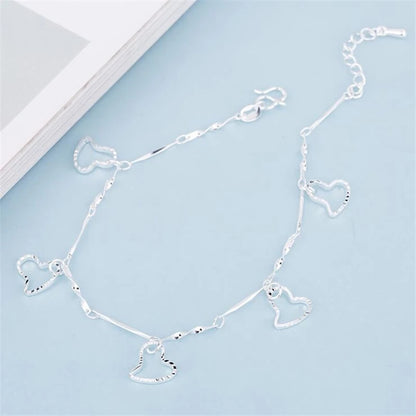 925 Sterling Silver Love Heart Anklets For Women