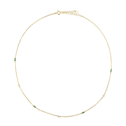 925 Sterling Silver & Gold Green Zircon Choker Necklace