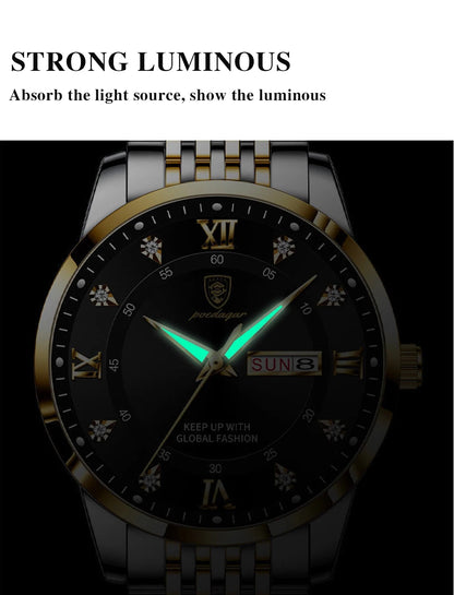 Montre-bracelet pour homme en acier inoxydable - Étanche, lumineuse, avec date et semaine