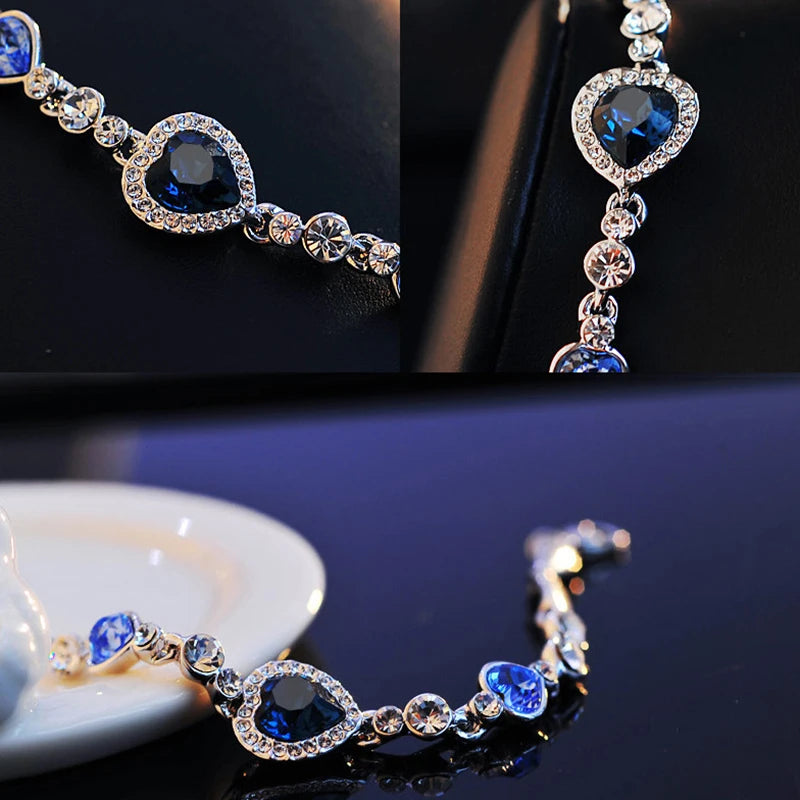 Blue Crystal Heart Bracelet for Women