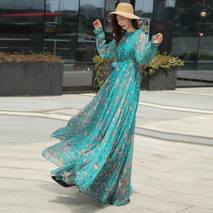 Maxi-Boho-Kleid aus Chiffon mit langen Ärmeln und Blumendruck