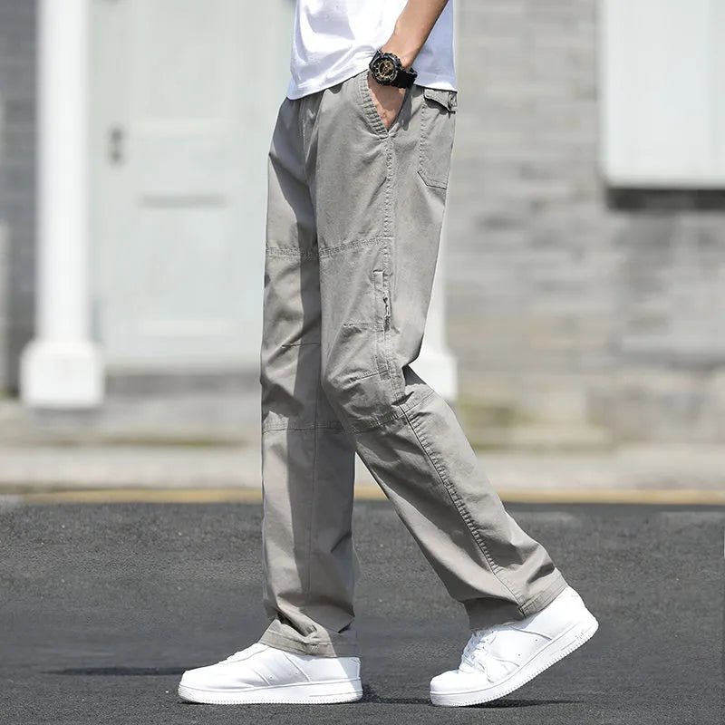 Versatile Oversize Men's Cargo Pants in Solid Grey