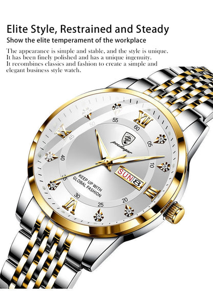 Montre-bracelet pour homme en acier inoxydable - Étanche, lumineuse, avec date et semaine