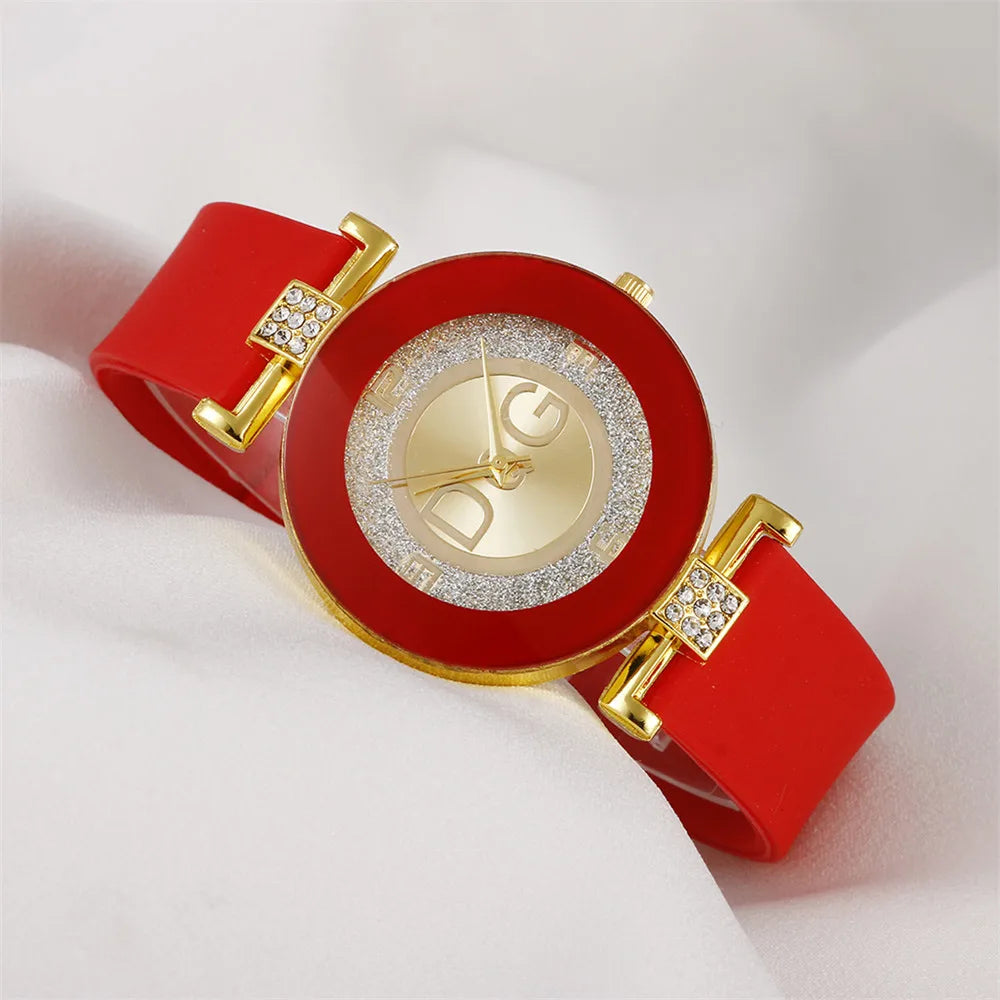 Rhinestone Women's Casual Watch with Silicone Strap
