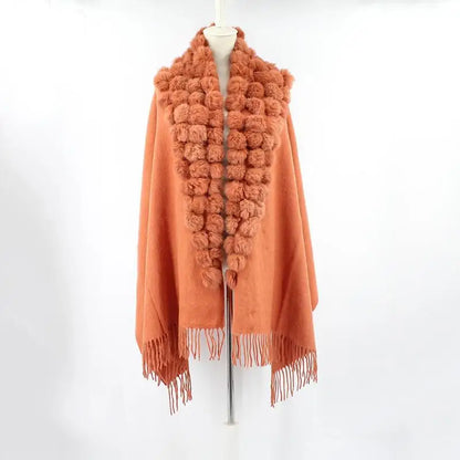 Women's Rabbit Fur Winter Pompom Shawl Scarf