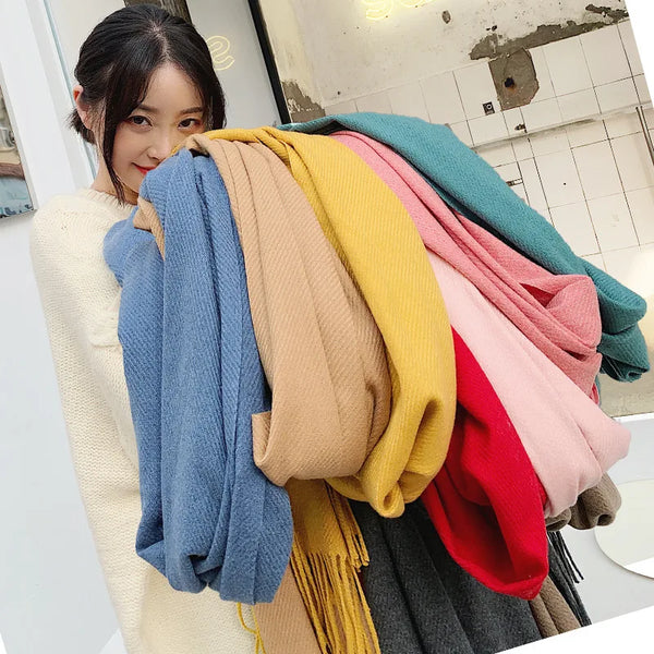 Women's Solid Viscose Cashmere Winter Scarf Display View