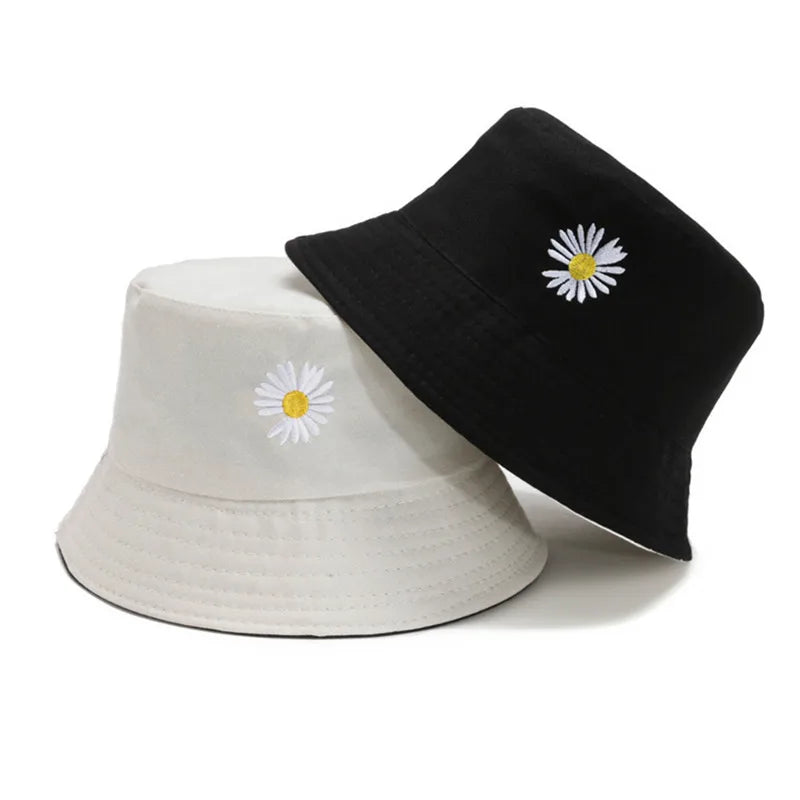 Chapeau de pêcheur brodé de fleurs double face pour femmes