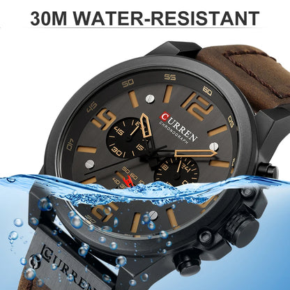 Men's Military Waterproof Sports Watch with Genuine Leather