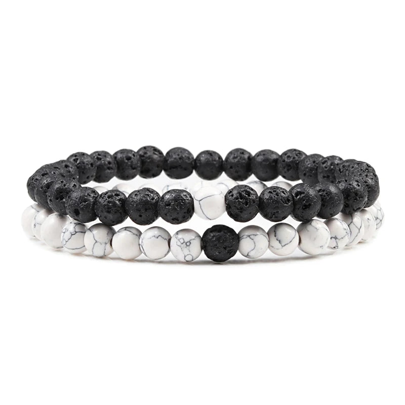 2 bracelets de perles en œil de tigre et pierre de lave noire pour couples
