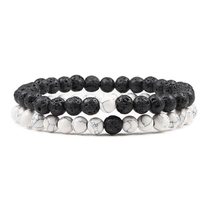 2 bracelets de perles en œil de tigre et pierre de lave noire pour couples